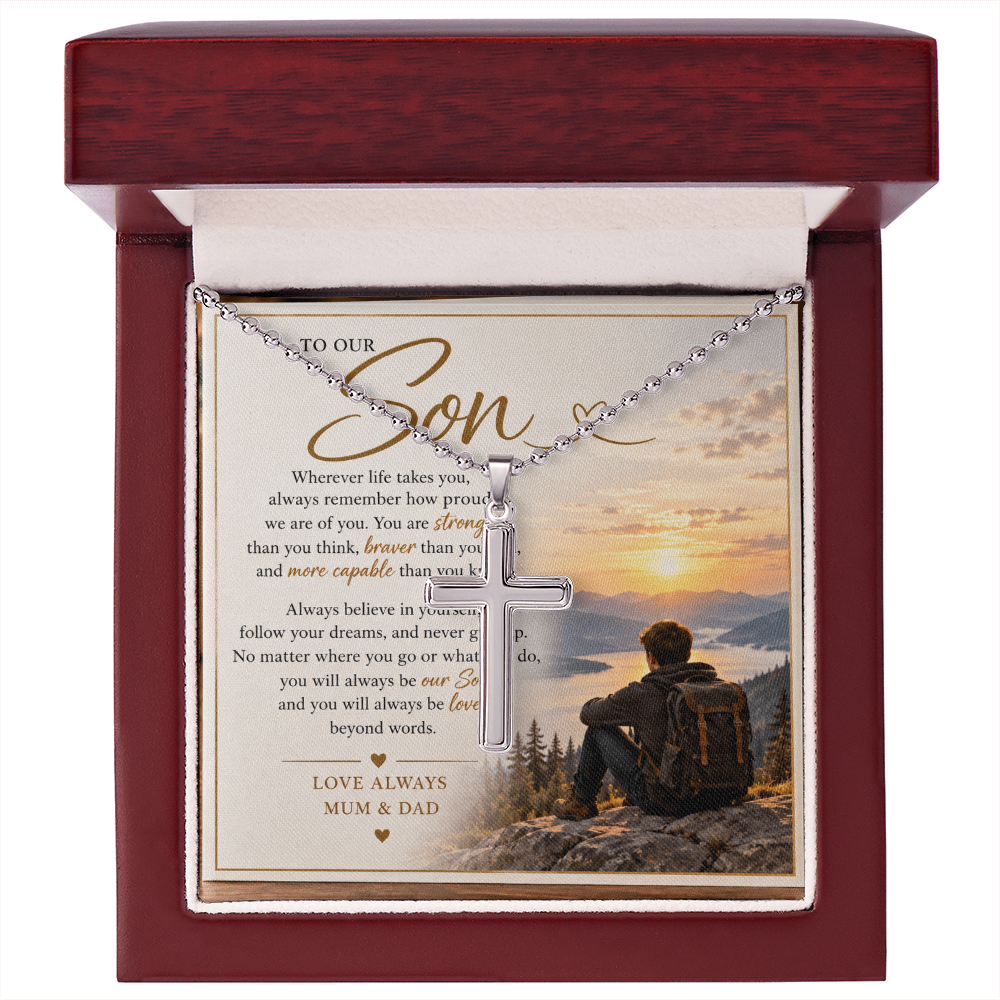Artisan Cross Necklace with Ball Chain for Son – Meaningful Gift