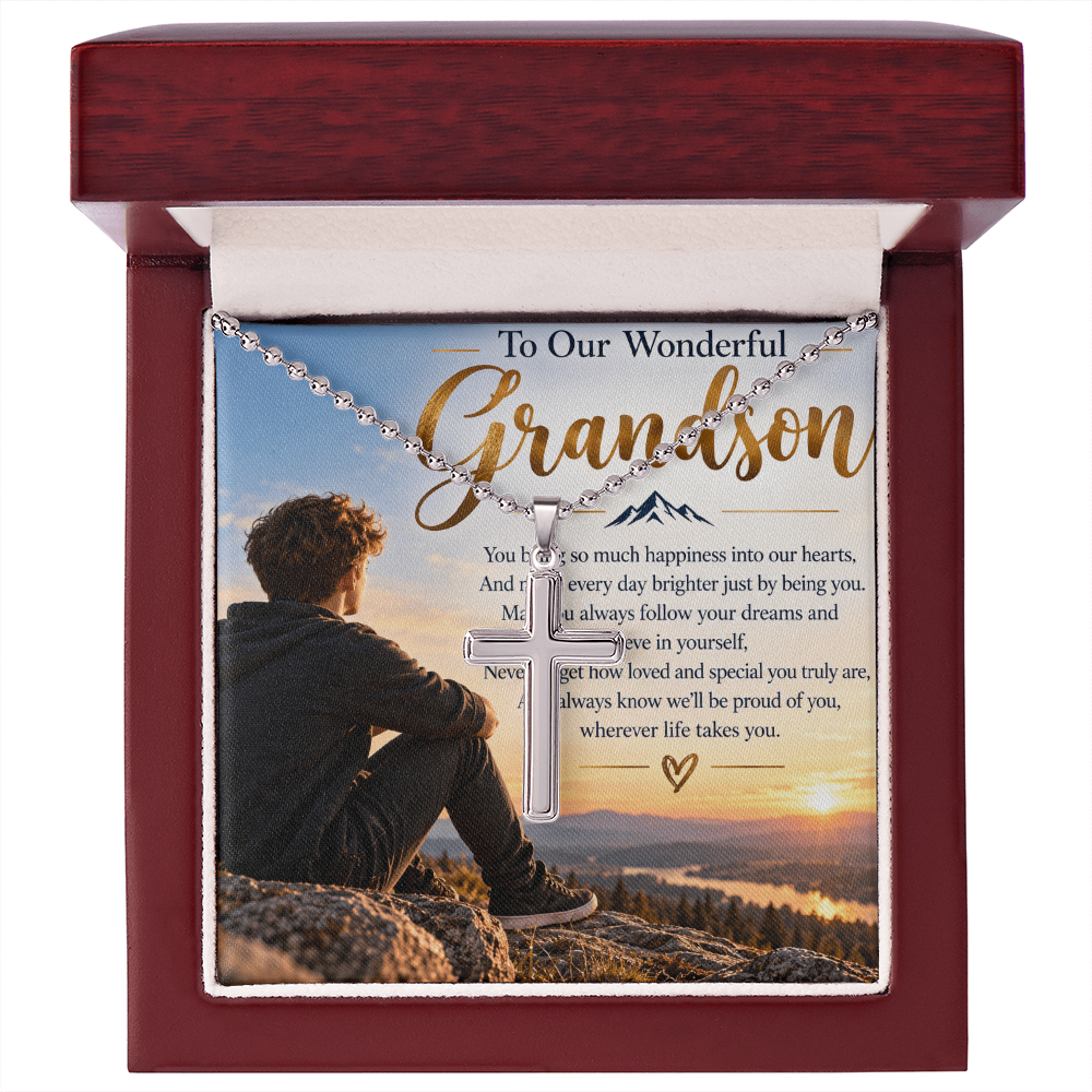 Artisan Cross Necklace with Ball Chain – Meaningful Christian Gift for Grandson