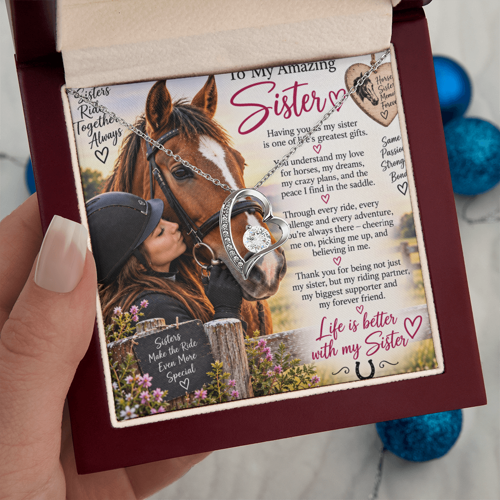 Horse Loving Sister Forever Love Necklace – Equestrian Gift for Sister