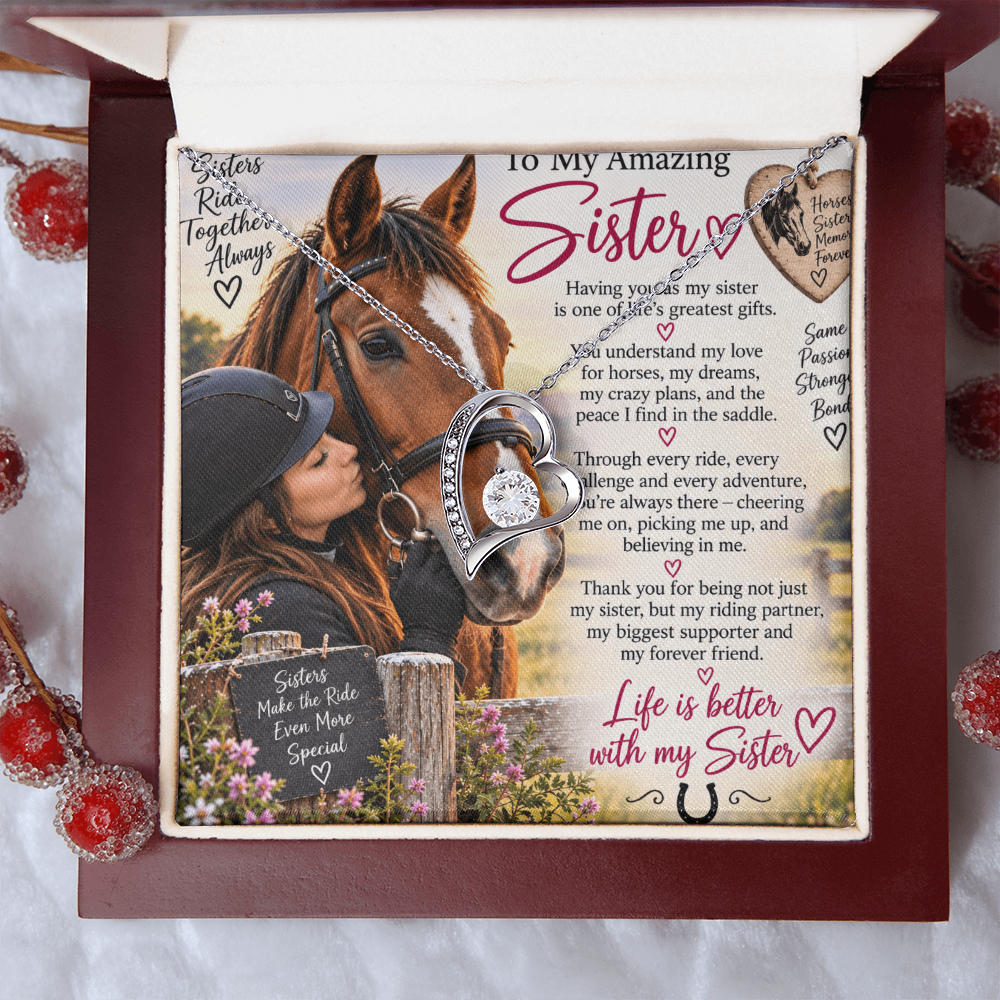 Horse Loving Sister Forever Love Necklace – Equestrian Gift for Sister