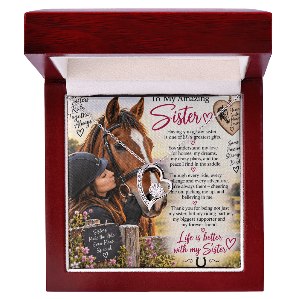 Horse Loving Sister Forever Love Necklace – Equestrian Gift for Sister