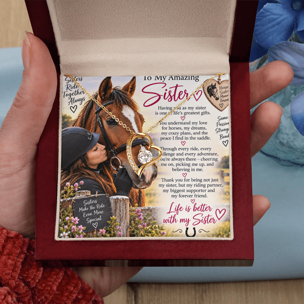 Horse Loving Sister Forever Love Necklace – Equestrian Gift for Sister