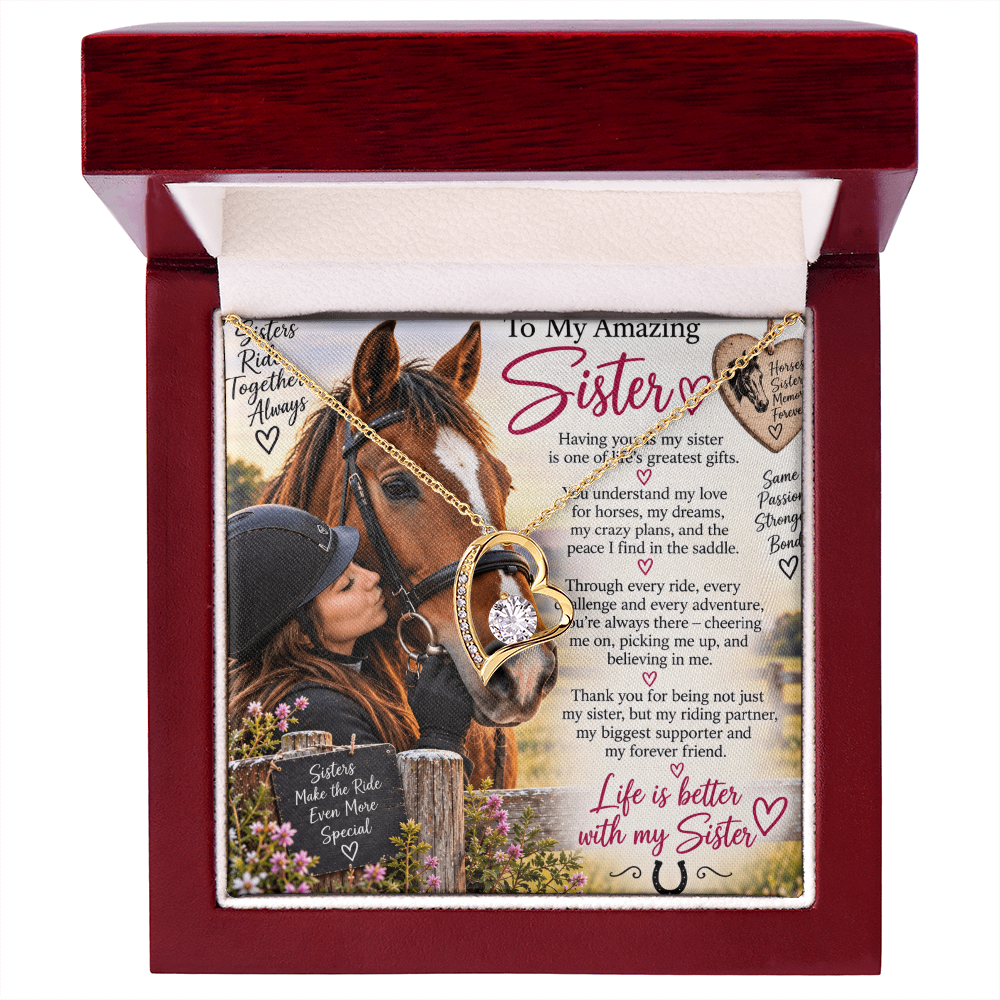 Horse Loving Sister Forever Love Necklace – Equestrian Gift for Sister