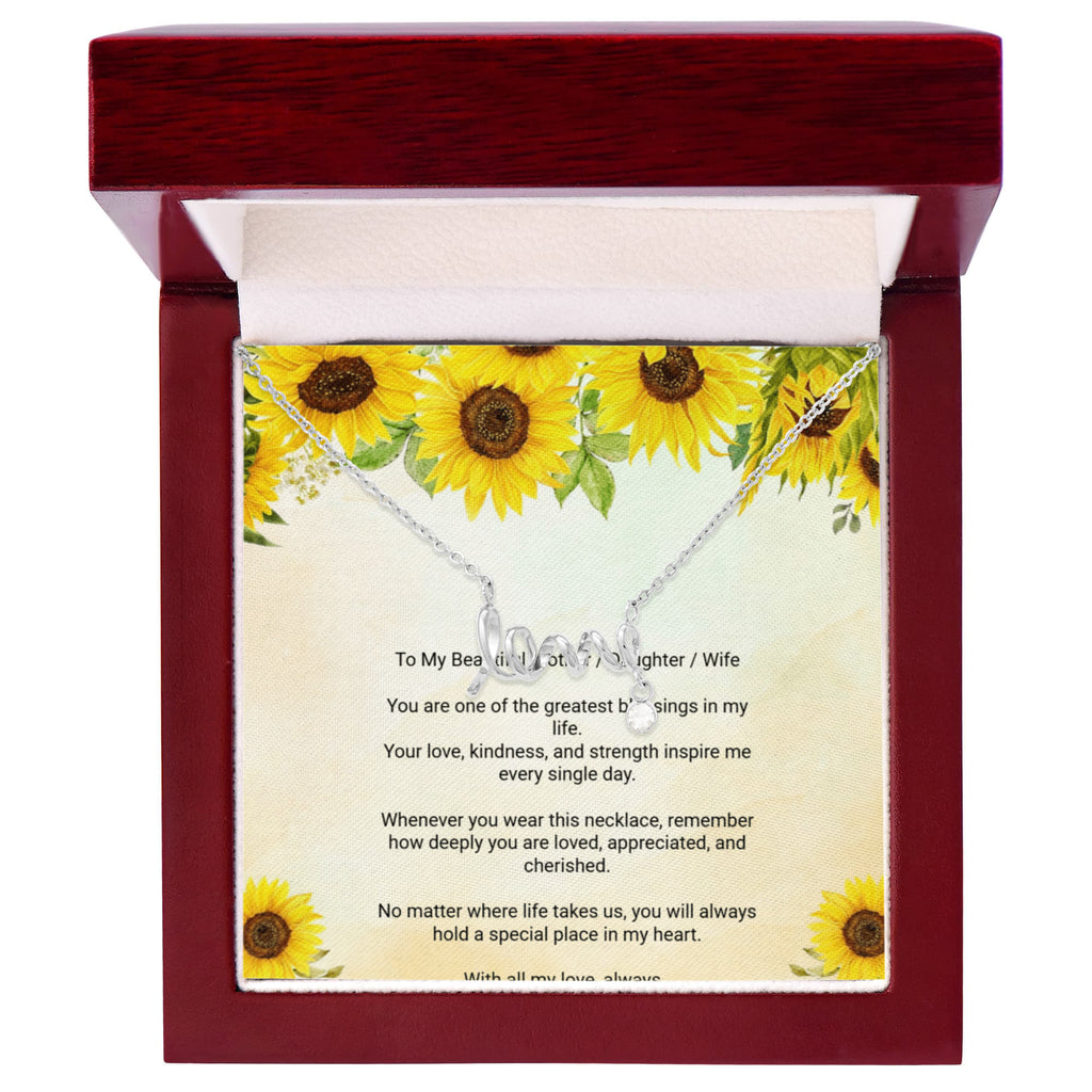 Scripted Love Necklace with Message Card for Mother, Daughter, or Wife