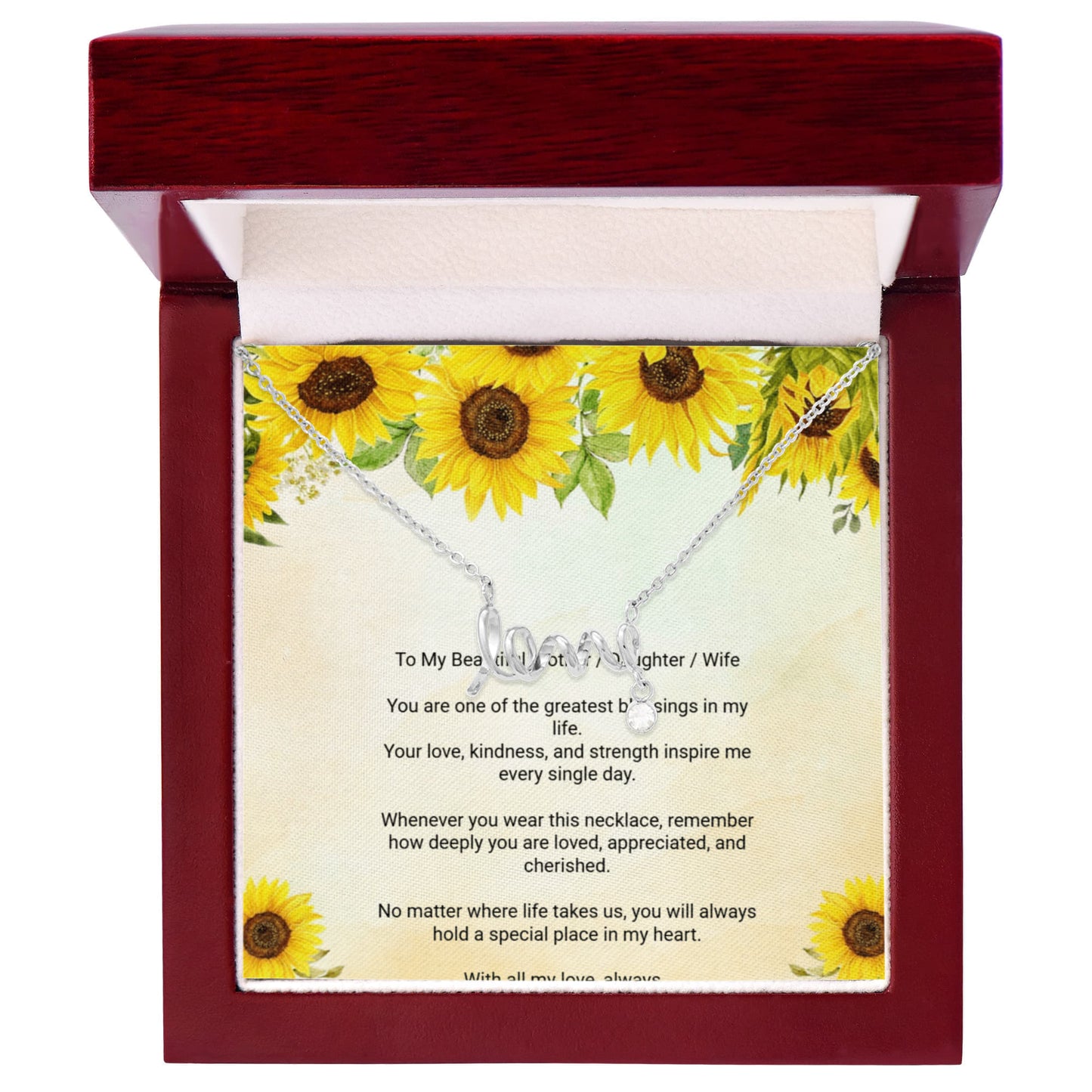Scripted Love Necklace with Message Card for Mother, Daughter, or Wife
