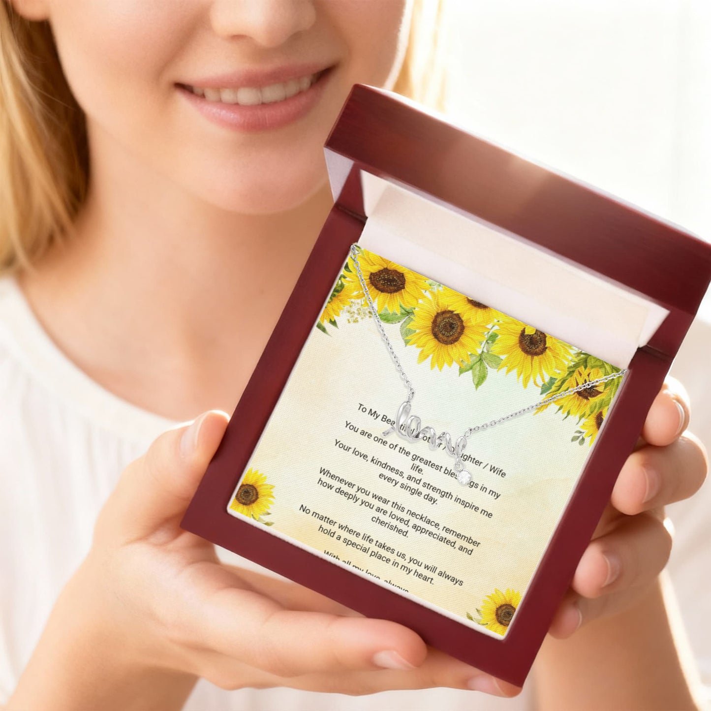 Scripted Love Necklace with Message Card for Mother, Daughter, or Wife