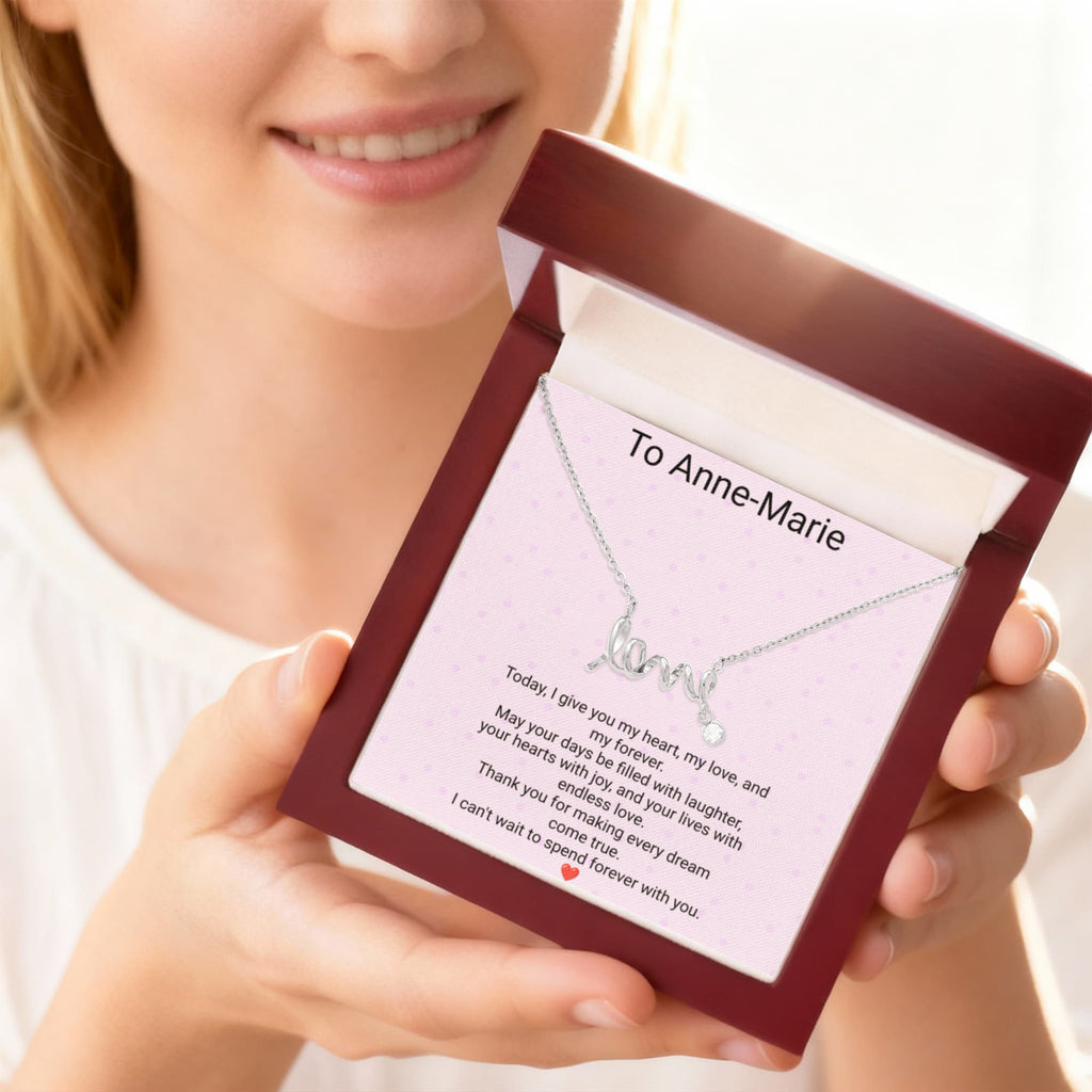 Bride's Scripted Love Necklace – Personalized Wedding Gift with Message Card