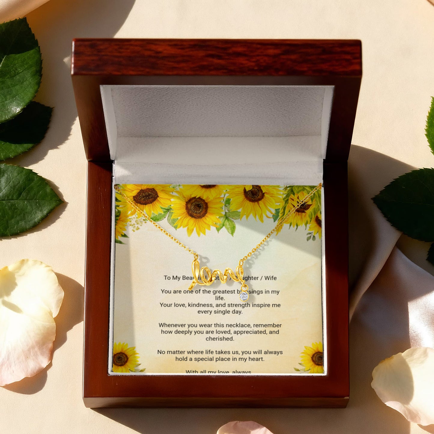 Scripted Love Necklace with Message Card for Mother, Daughter, or Wife
