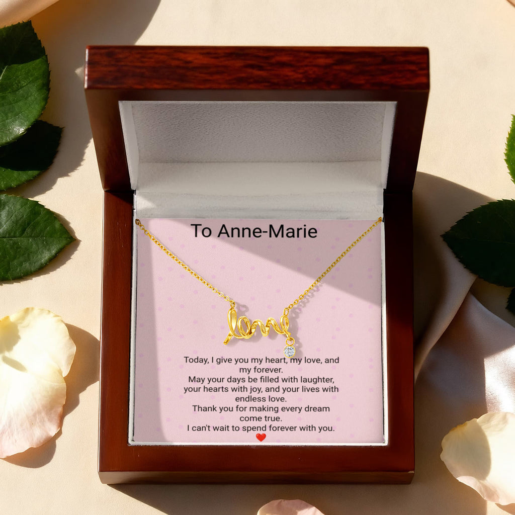 Bride's Scripted Love Necklace – Personalized Wedding Gift with Message Card
