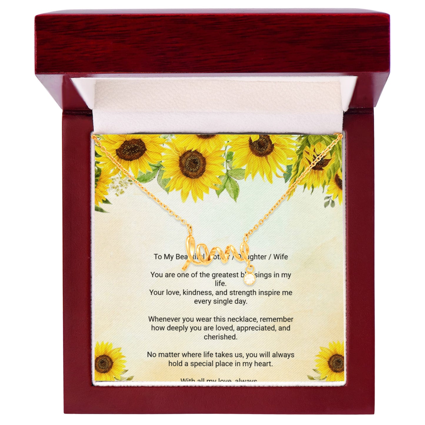 Scripted Love Necklace with Message Card for Mother, Daughter, or Wife