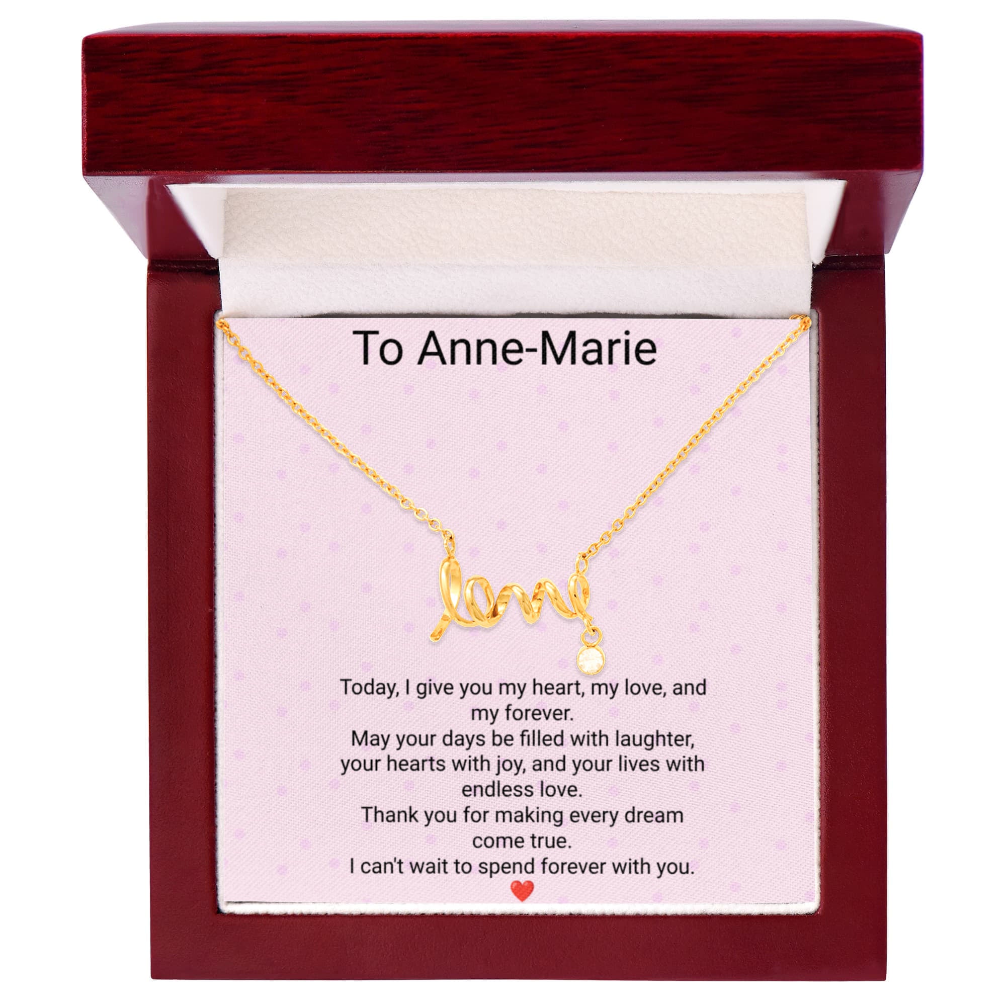 Bride's Scripted Love Necklace – Personalized Wedding Gift with Message Card