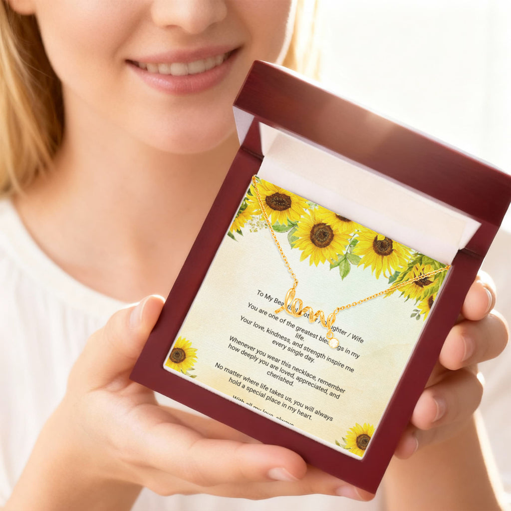 Scripted Love Necklace with Message Card for Mother, Daughter, or Wife