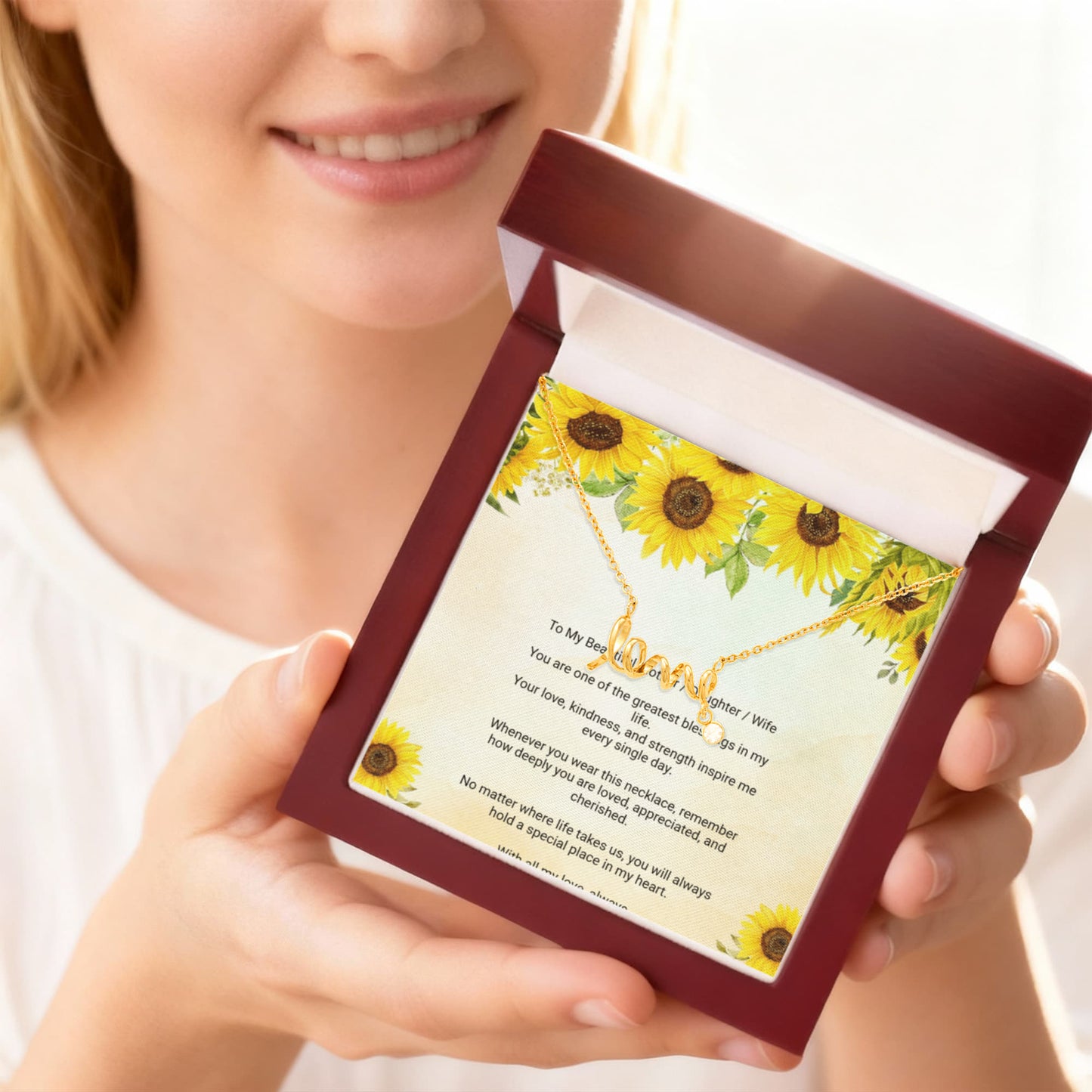 Scripted Love Necklace with Message Card for Mother, Daughter, or Wife