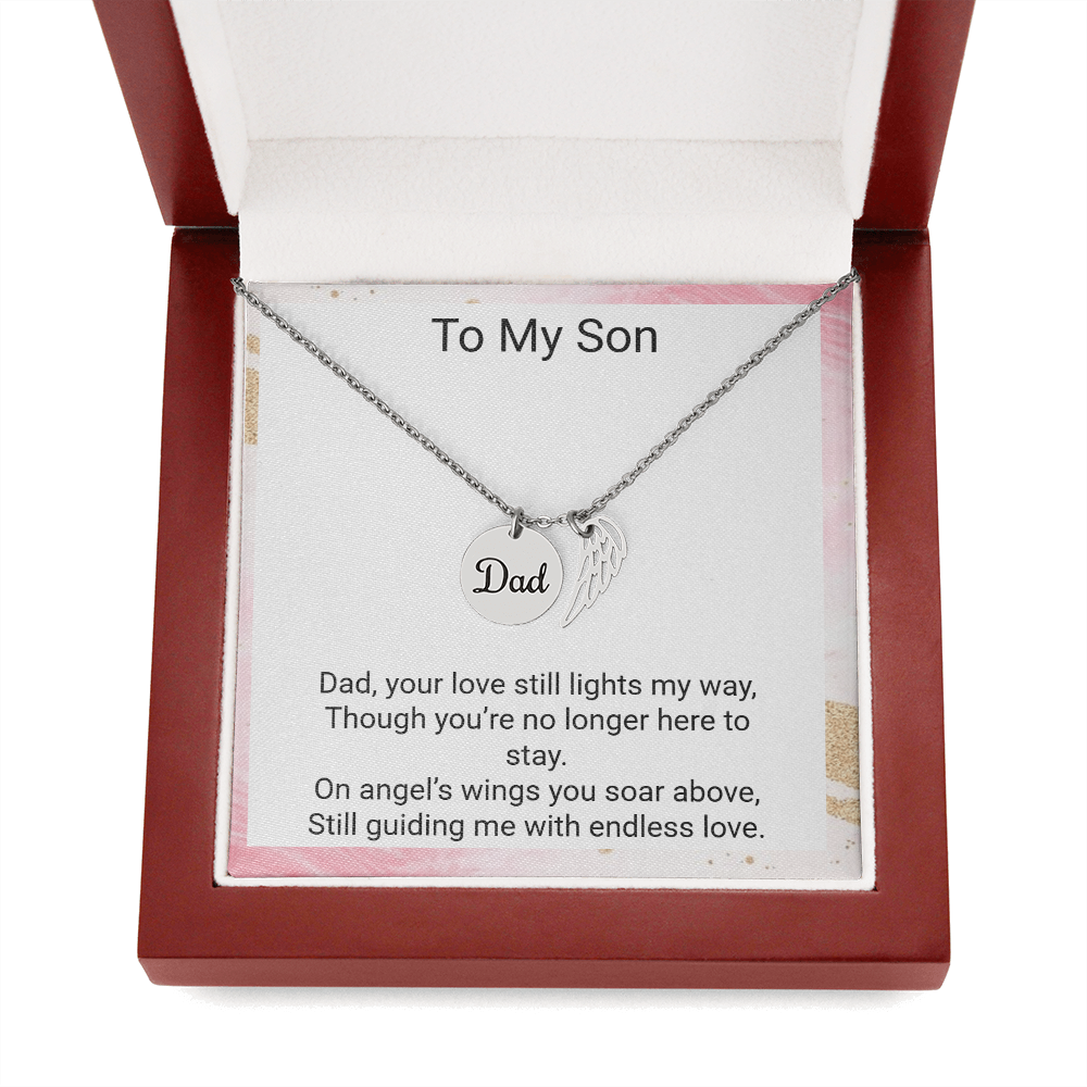 Sons Memorial Necklace from Mum – Angel Wing Dad Remembrance Gift