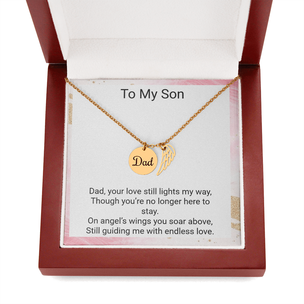Sons Memorial Necklace from Mum – Angel Wing Dad Remembrance Gift