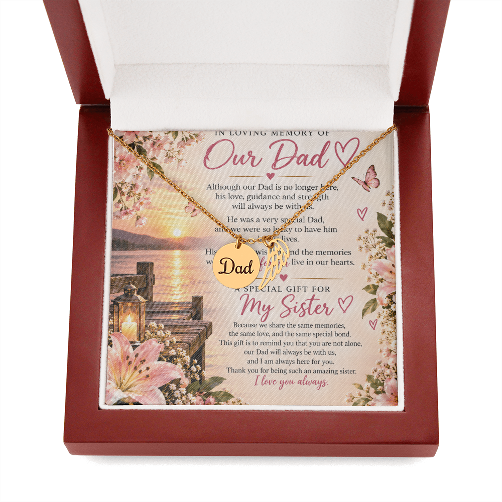 Dad Memorial Necklace for Sister – Angel Wing Remembrance Gift