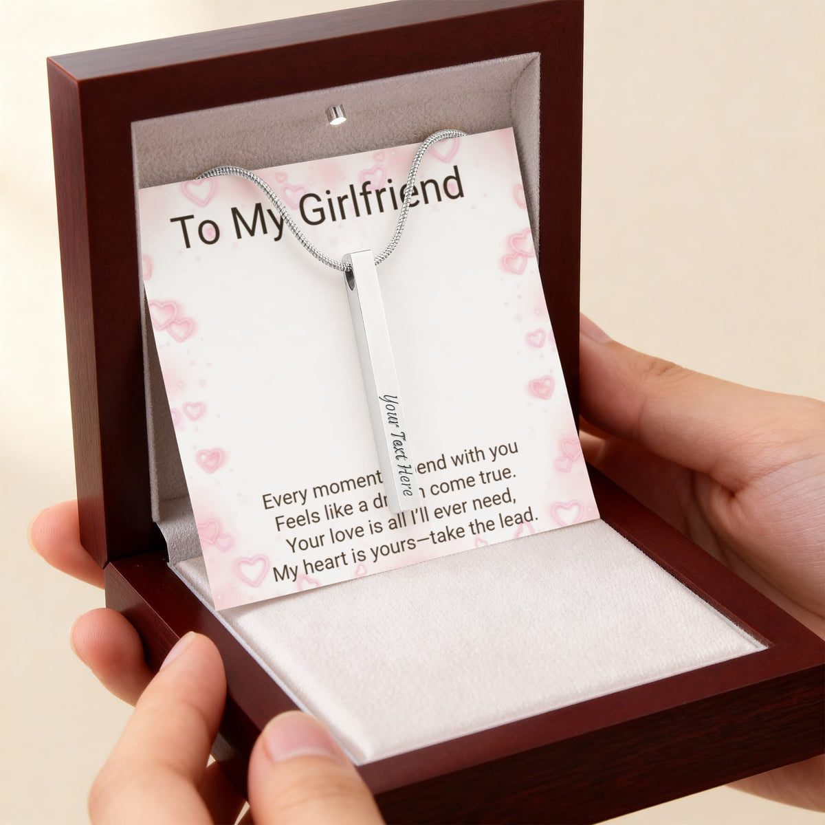 Girlfriend Gift 4-Sided Stick Necklace – Personalised Engraved Message