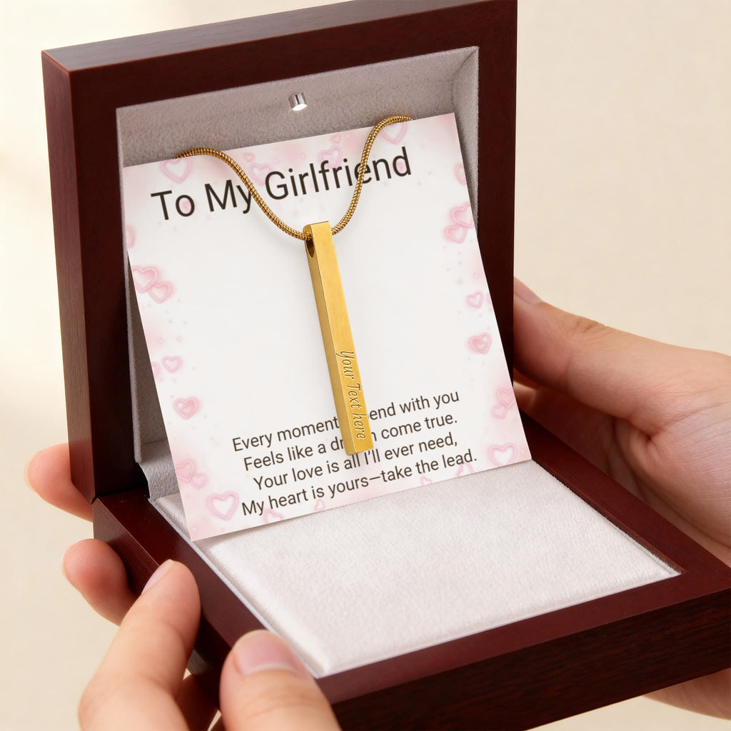 Girlfriend Gift 4-Sided Stick Necklace – Personalised Engraved Message