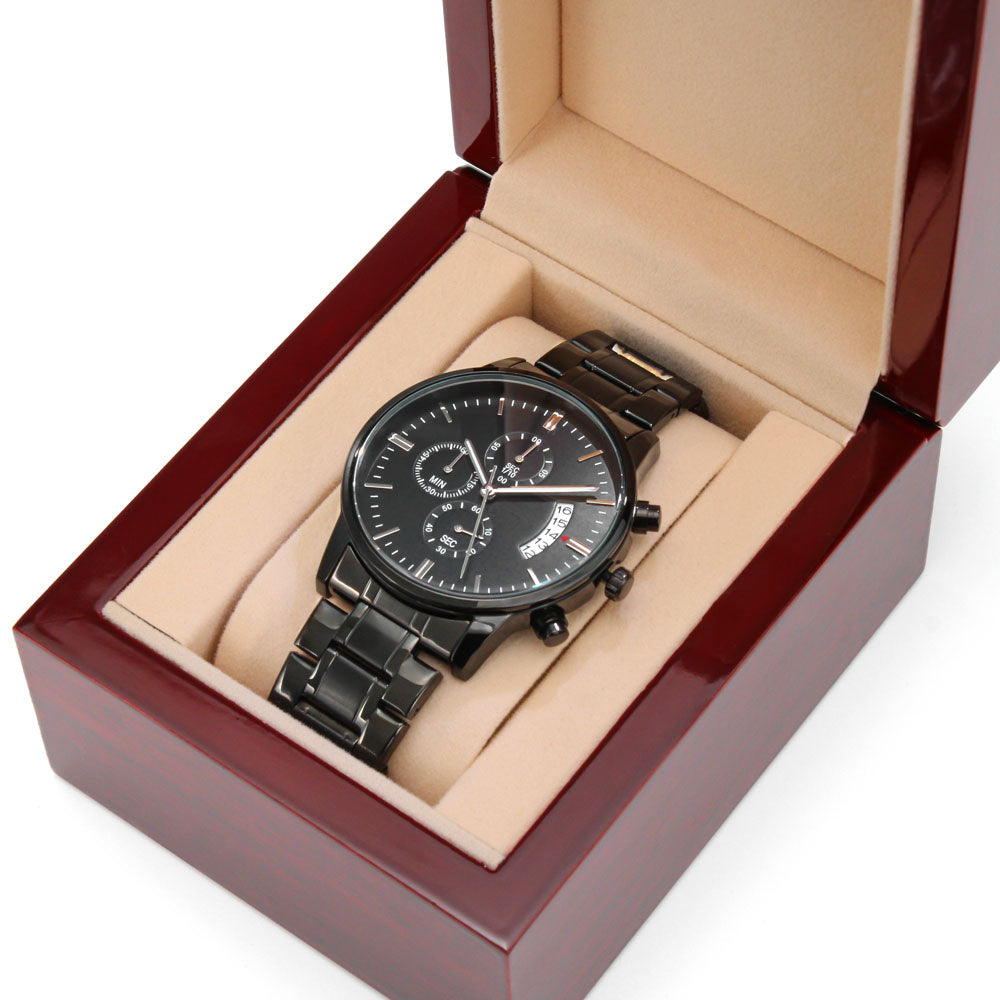 Personalised Black Chronograph Watch for Son – Custom Engraved with Photo Upload