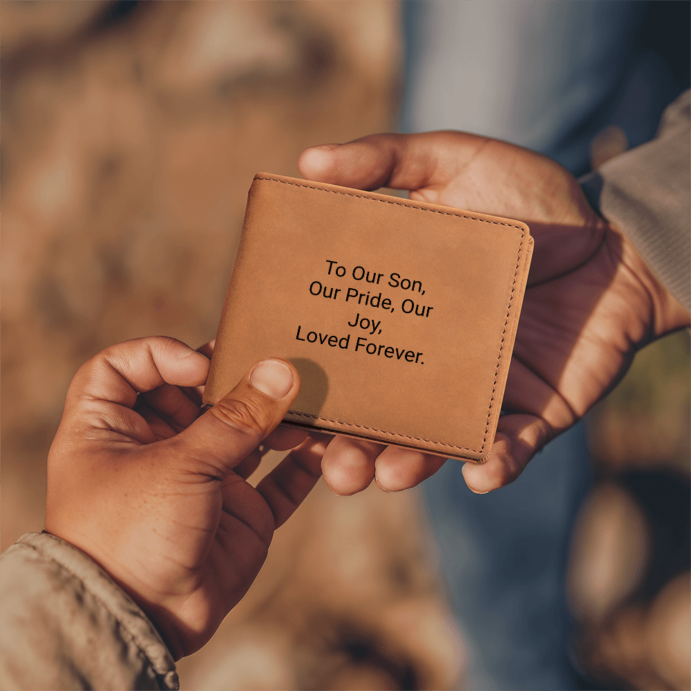 Personalised Leather Wallet for Son | Engraved Gift from Mum & Dad