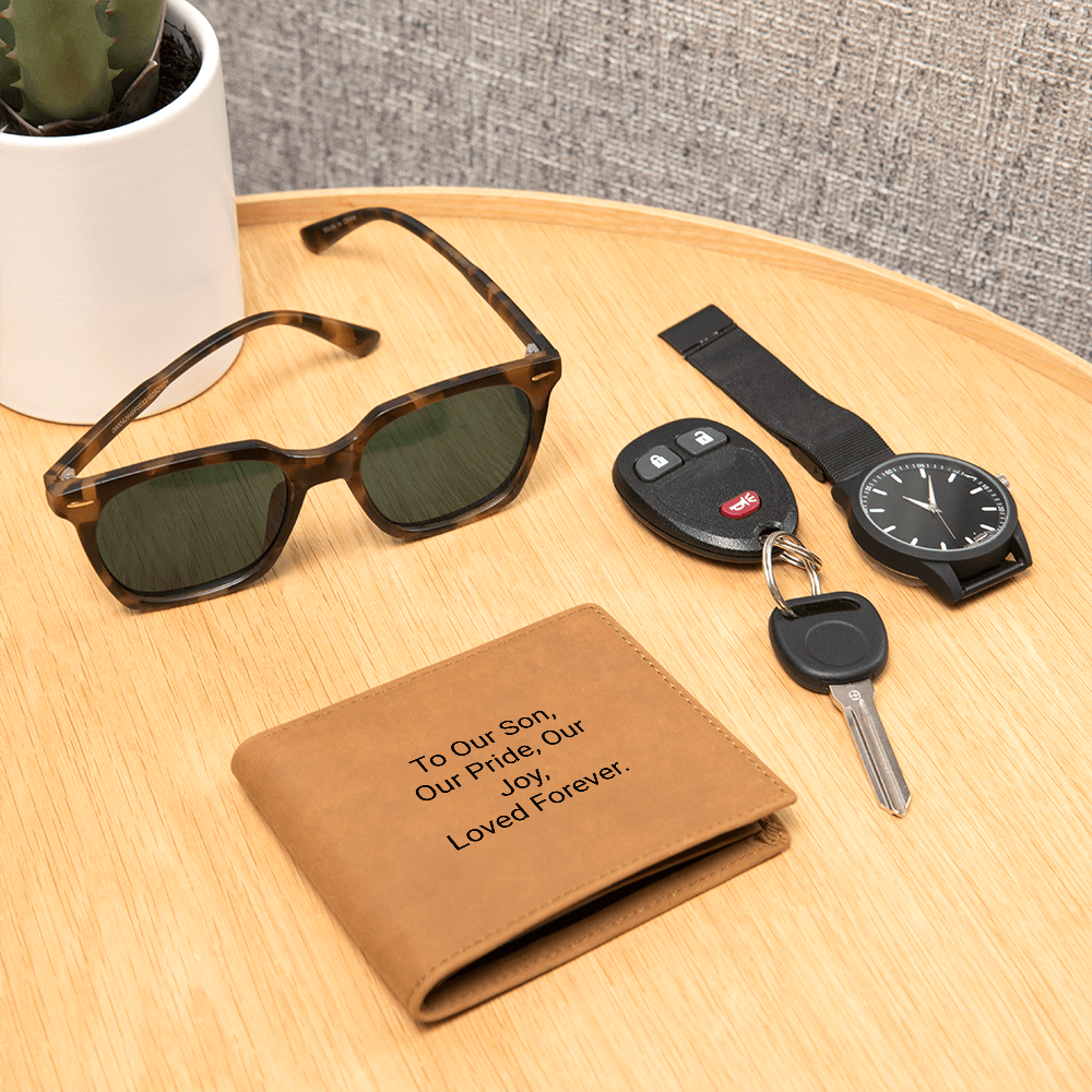 Personalised Leather Wallet for Son | Engraved Gift from Mum & Dad