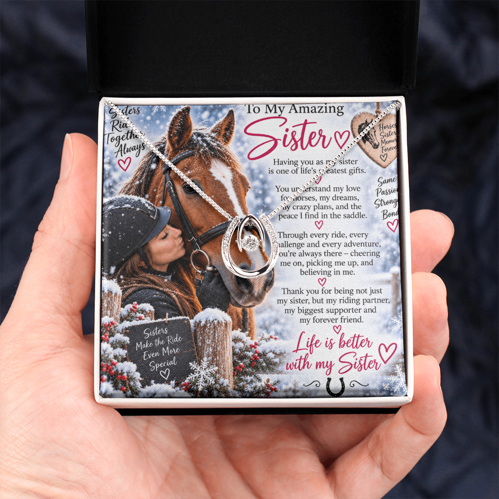 Sister Horse Riding Lucky In Love Necklace – Equestrian Gift for Her