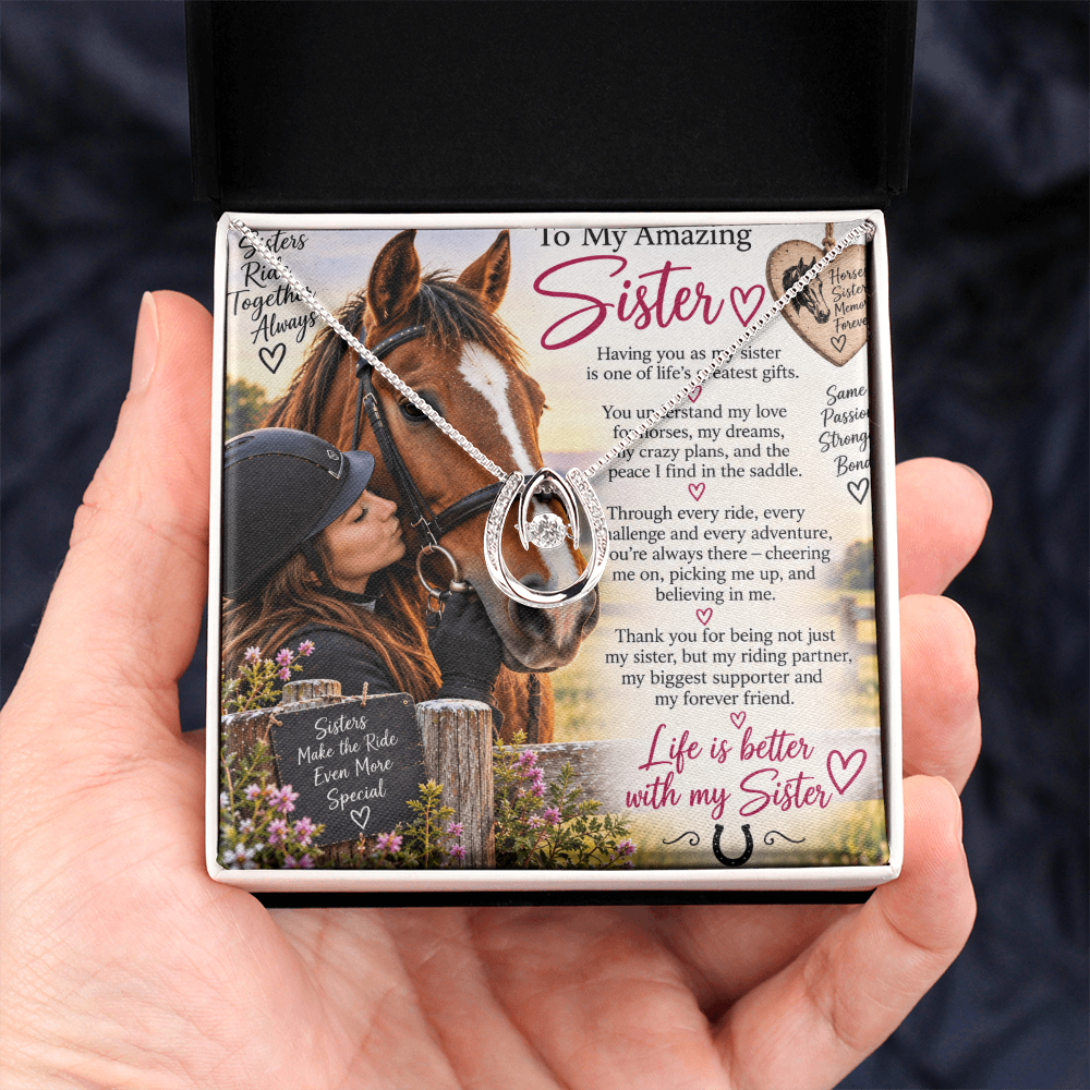 Sister Horse Riding Lucky In Love Necklace – Equestrian Gift for Her