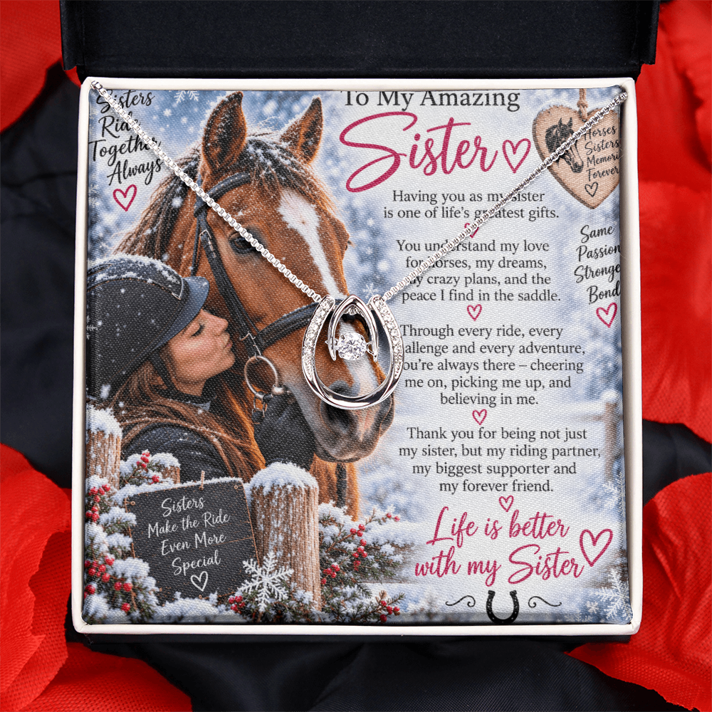 Sister Horse Riding Lucky In Love Necklace – Equestrian Gift for Her
