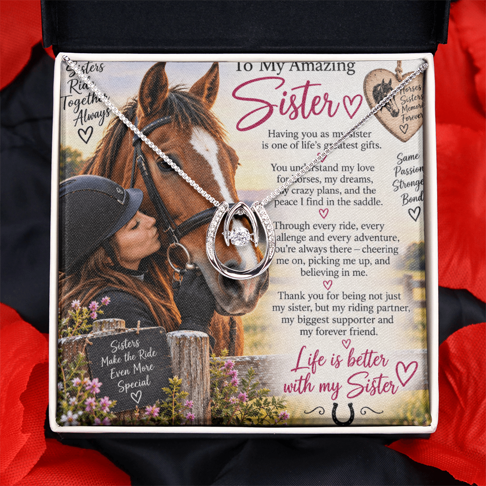Sister Horse Riding Lucky In Love Necklace – Equestrian Gift for Her