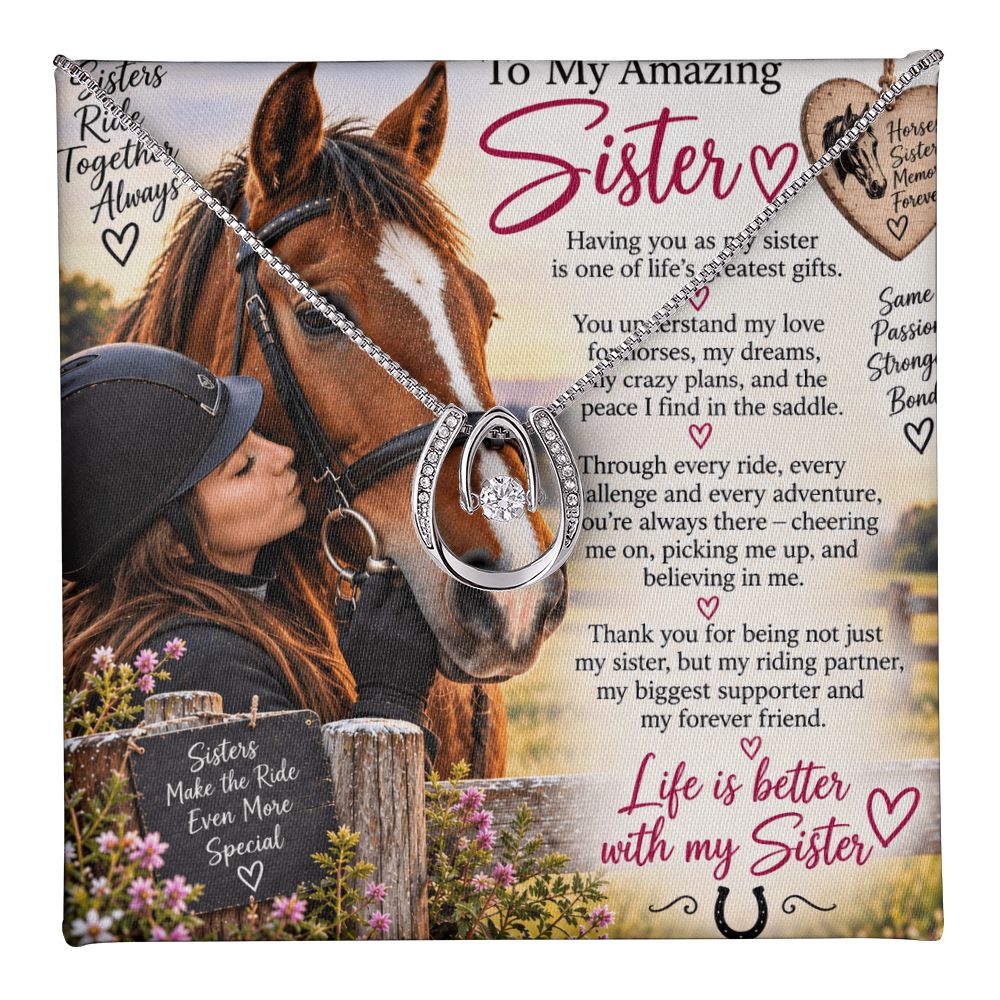 Sister Horse Riding Lucky In Love Necklace – Equestrian Gift for Her