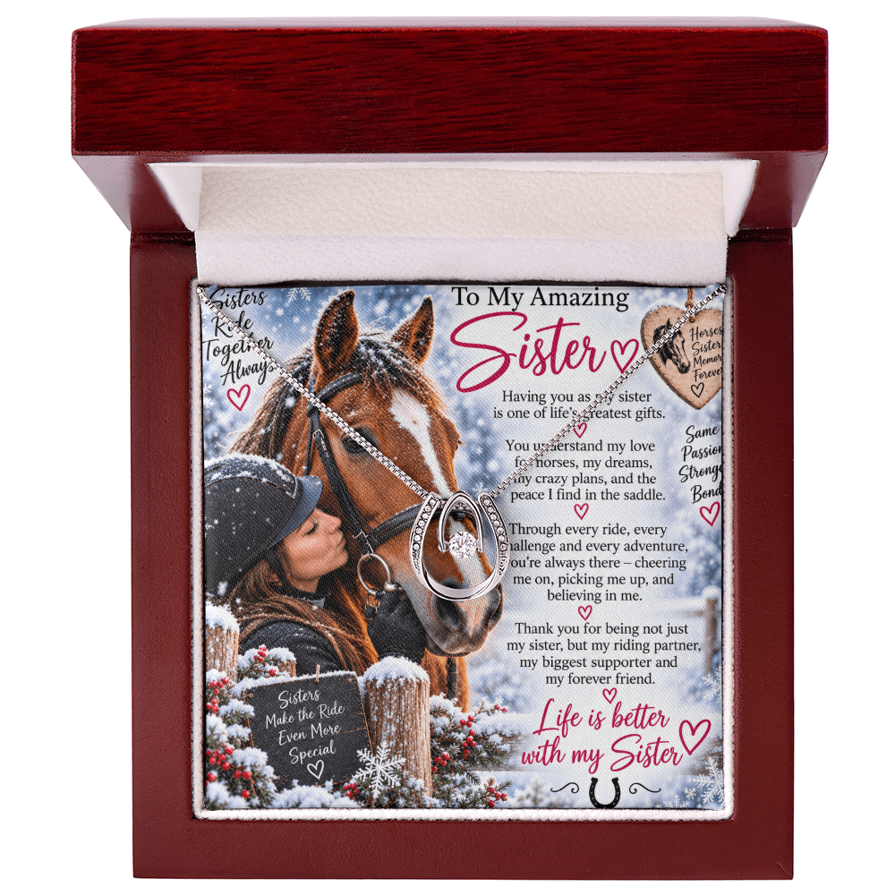 Sister Horse Riding Lucky In Love Necklace – Equestrian Gift for Her