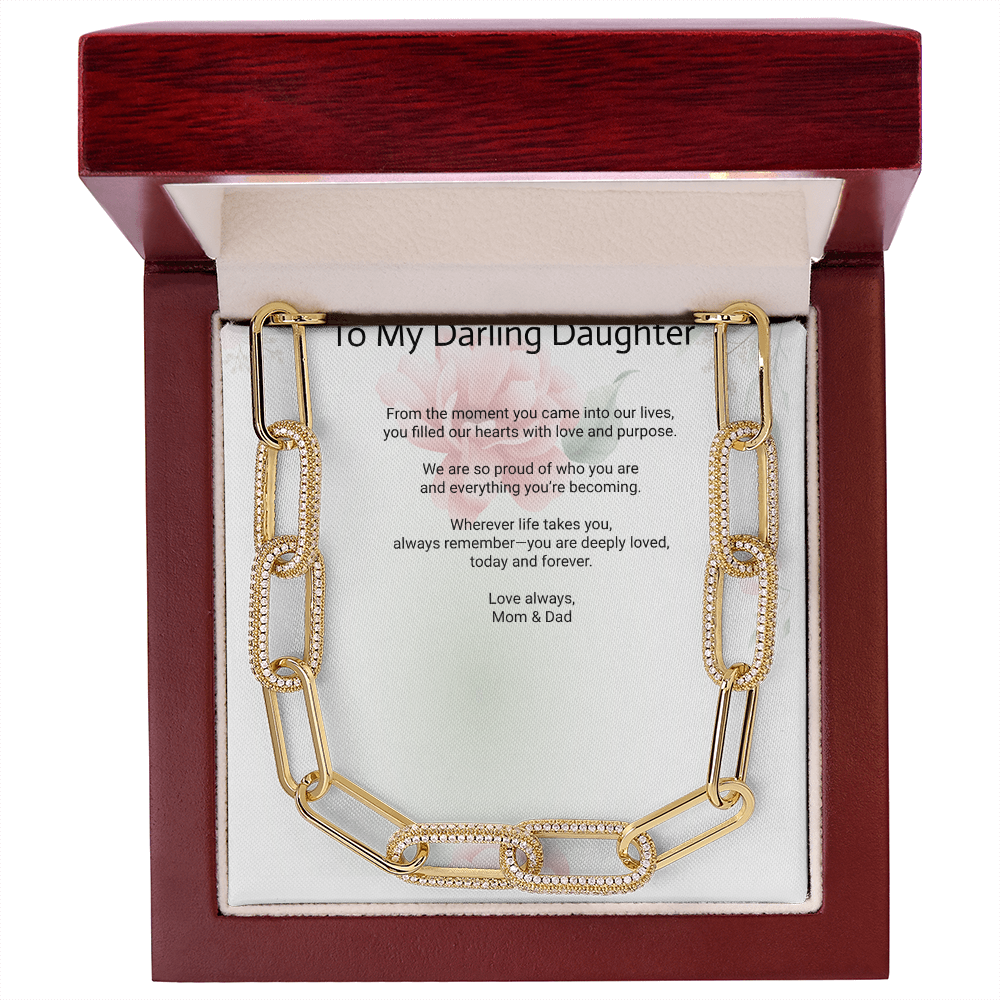 Gift for Daughter– CZ Paperclip Forever Linked Necklace with Embellished Chain