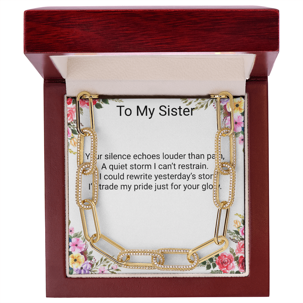 Gift for Sister – CZ Paperclip Forever Linked Necklace with Embellished Chain