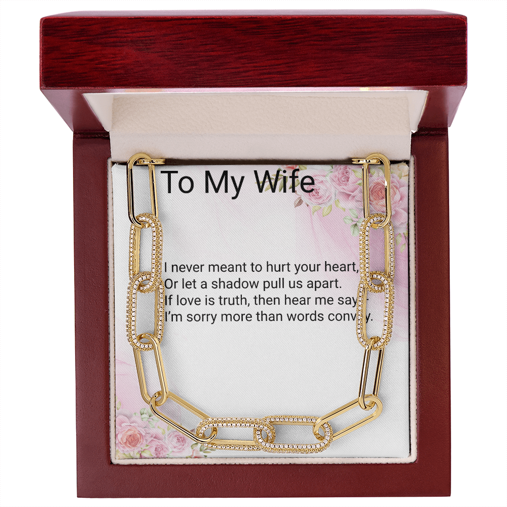 I'm Sorry Gift for Wife – CZ Paperclip Forever Linked Necklace with Embellished Chain