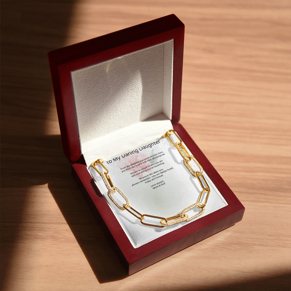 Gift for Daughter– CZ Paperclip Forever Linked Necklace with Embellished Chain