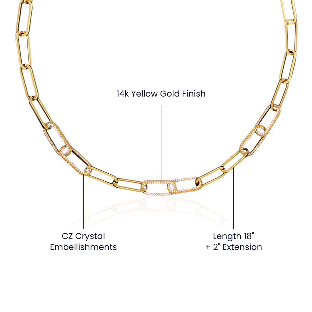 Gift for Daughter– CZ Paperclip Forever Linked Necklace with Embellished Chain