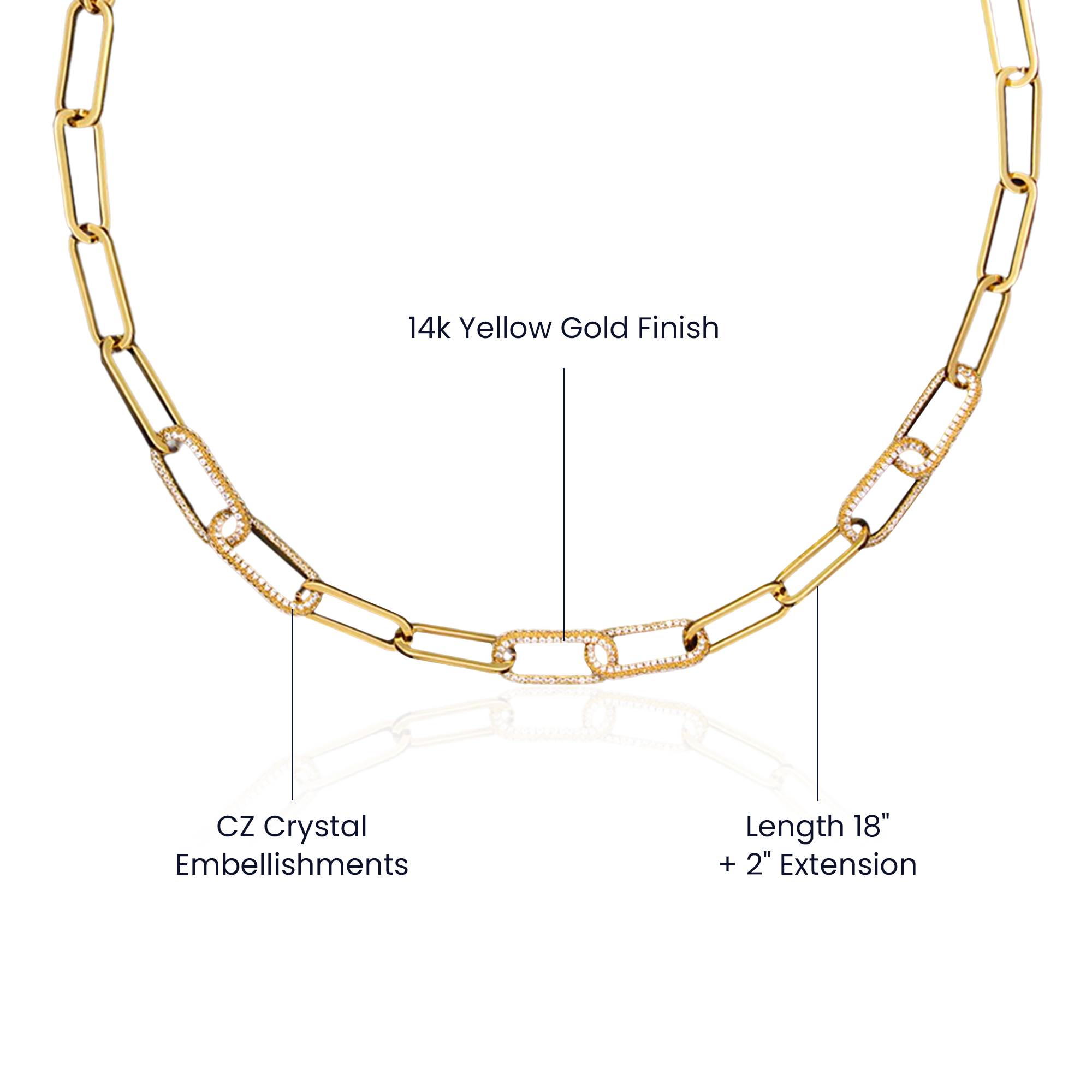Gift for Mom – CZ Paperclip Forever Linked Necklace with Embellished Chain