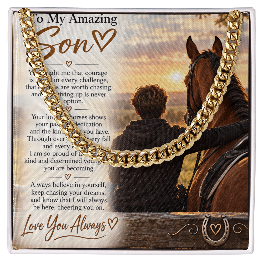 Horse Riding Son's Cuban Link Chain – Meaningful Equestrian Gift for Him