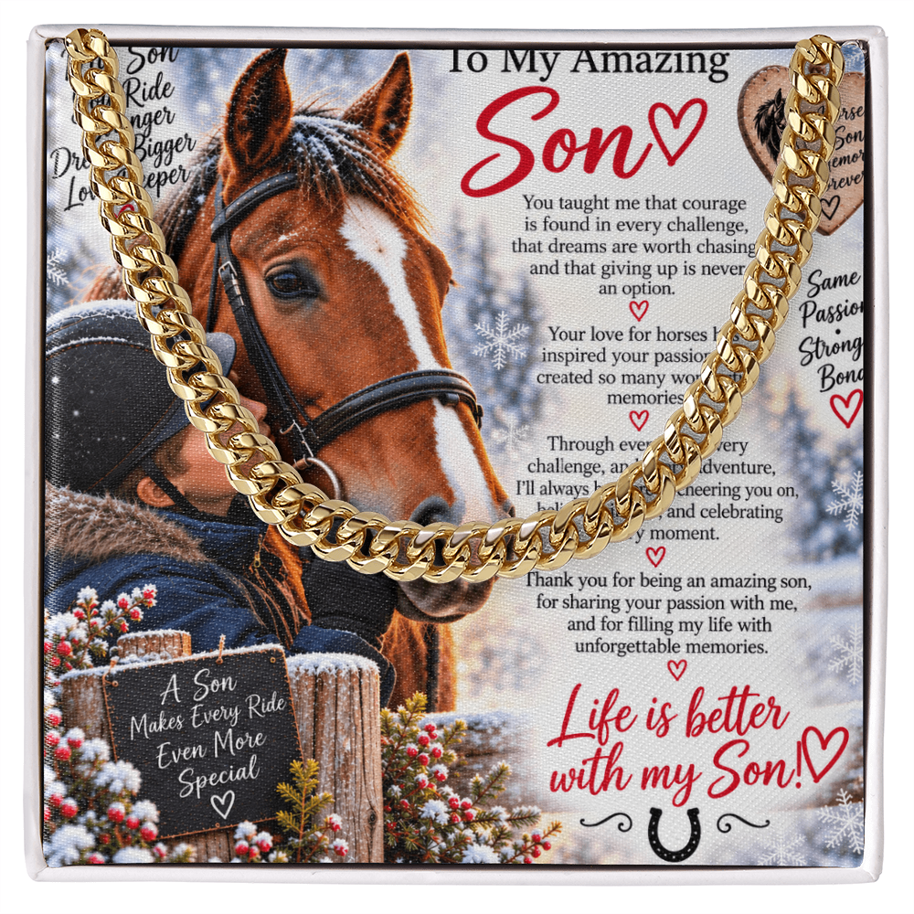 Horse Riding Son's Cuban Link Chain – Meaningful Equestrian Gift for Him