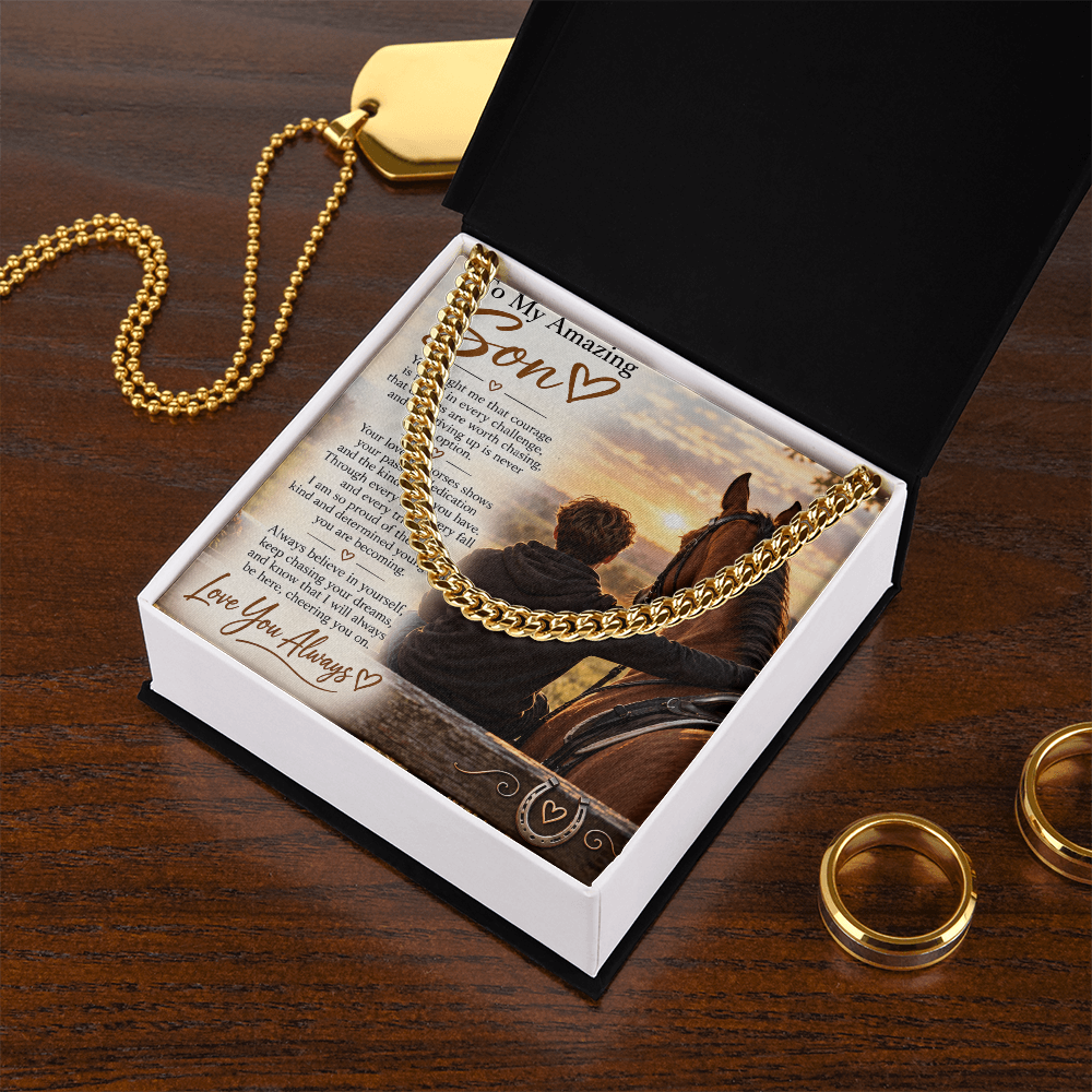 Horse Riding Son's Cuban Link Chain – Meaningful Equestrian Gift for Him