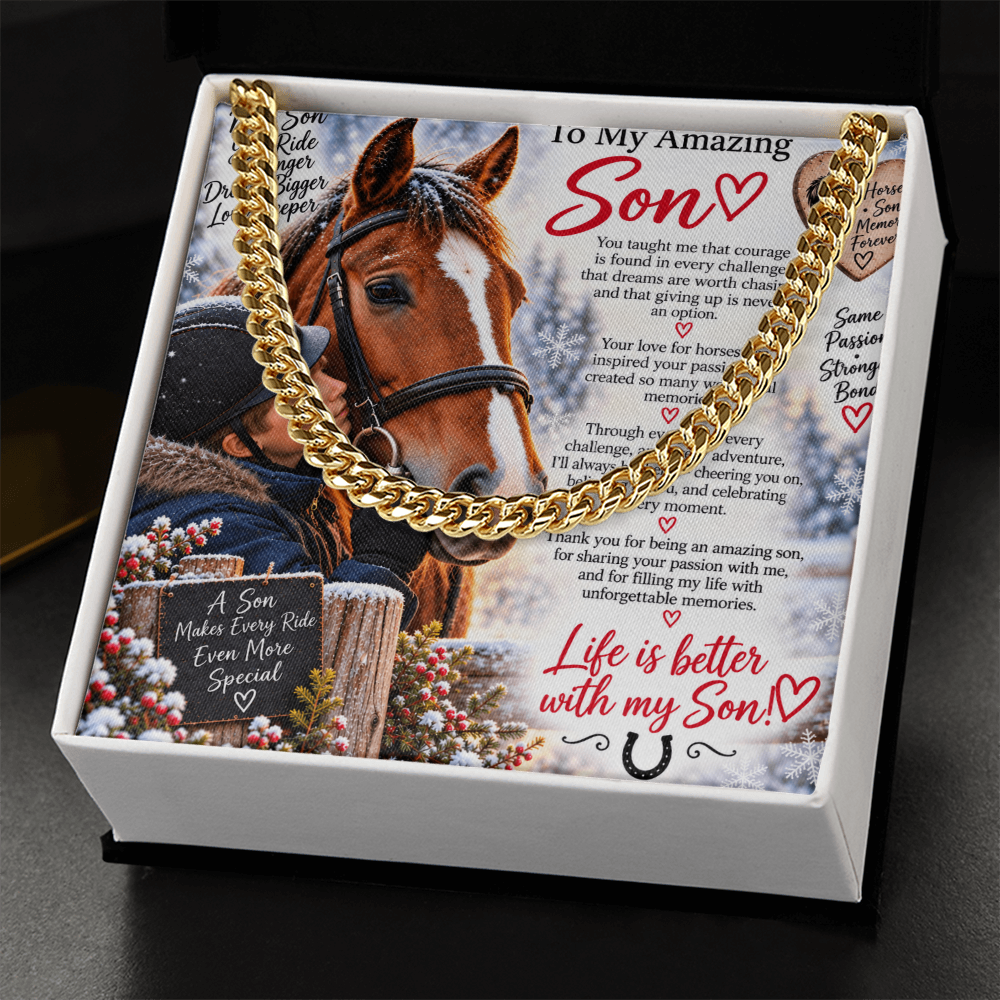Horse Riding Son's Cuban Link Chain – Meaningful Equestrian Gift for Him