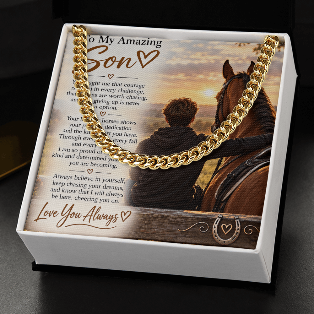 Horse Riding Son's Cuban Link Chain – Meaningful Equestrian Gift for Him