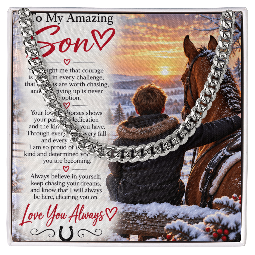 Horse Riding Son's Cuban Link Chain – Meaningful Equestrian Gift for Him