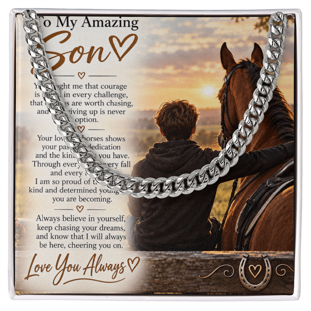 Horse Riding Son's Cuban Link Chain – Meaningful Equestrian Gift for Him