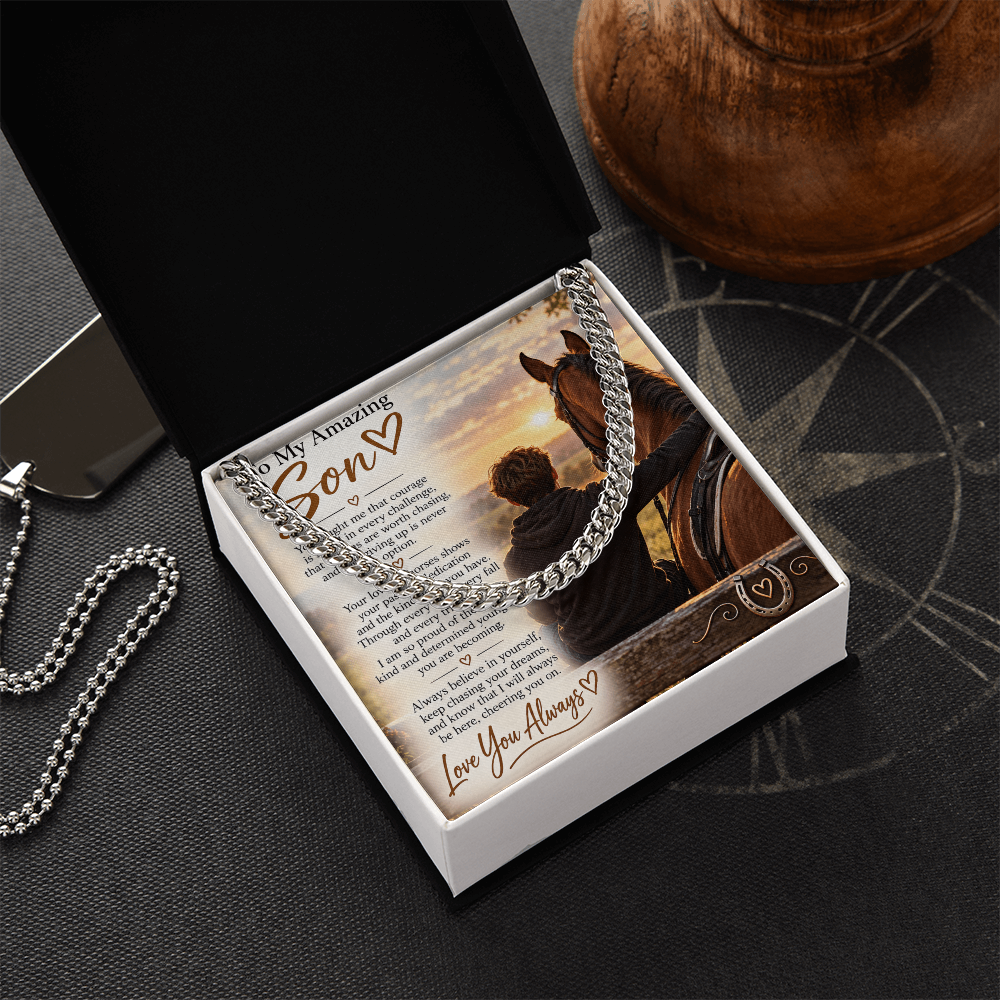 Horse Riding Son's Cuban Link Chain – Meaningful Equestrian Gift for Him