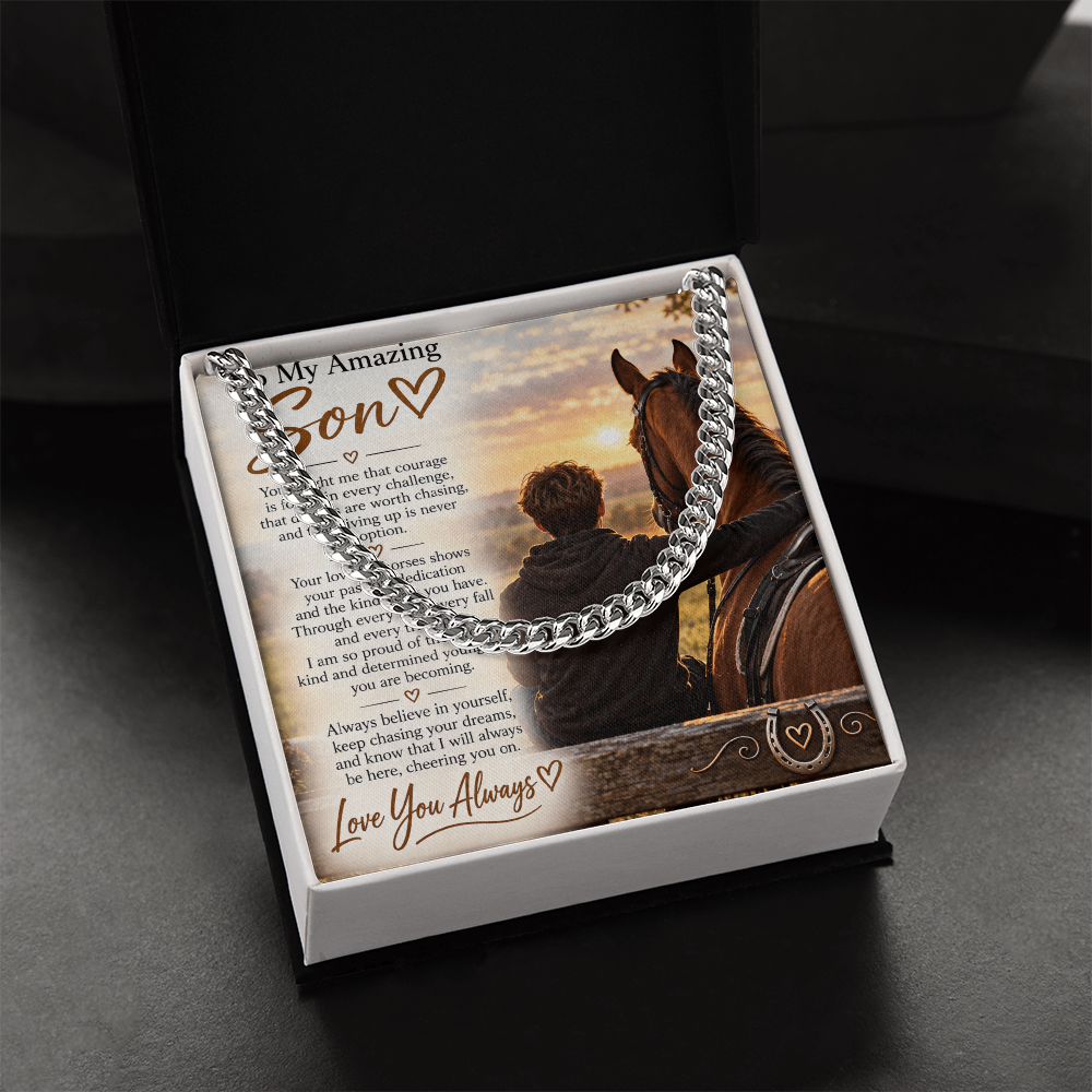 Horse Riding Son's Cuban Link Chain – Meaningful Equestrian Gift for Him