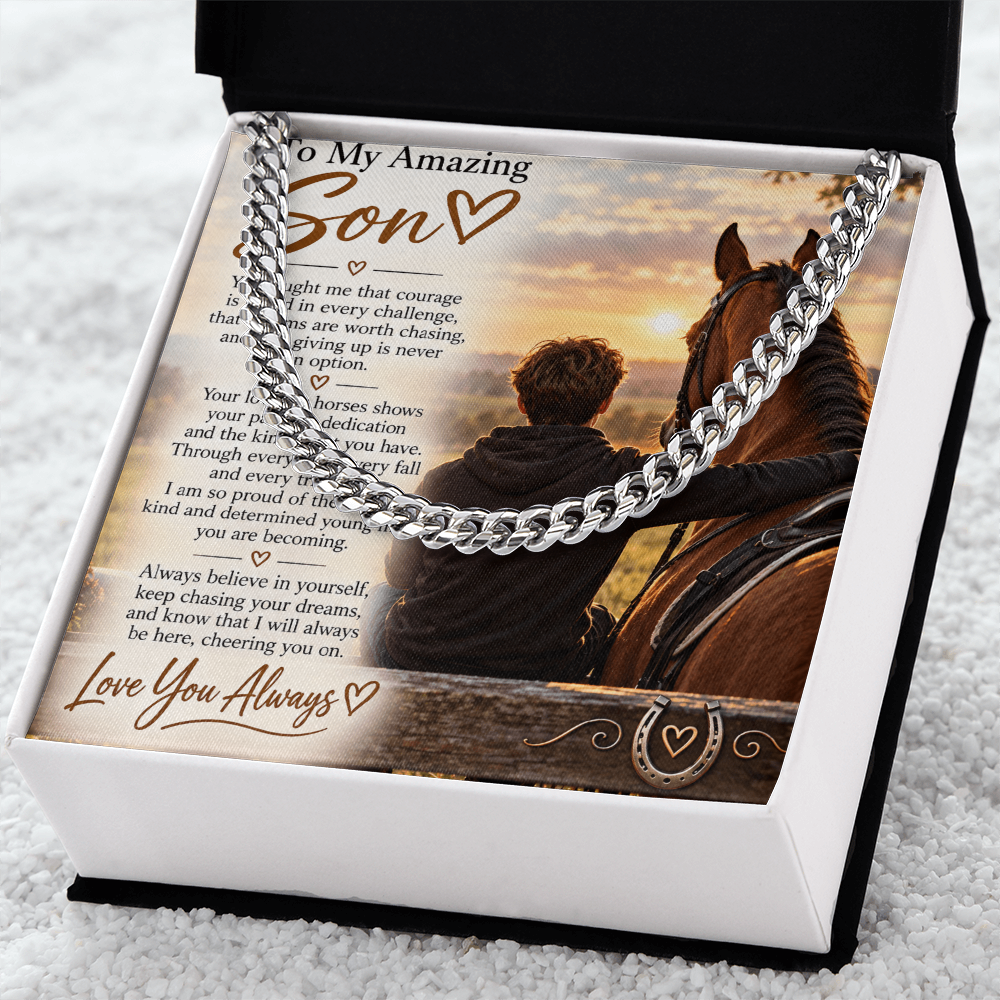 Horse Riding Son's Cuban Link Chain – Meaningful Equestrian Gift for Him