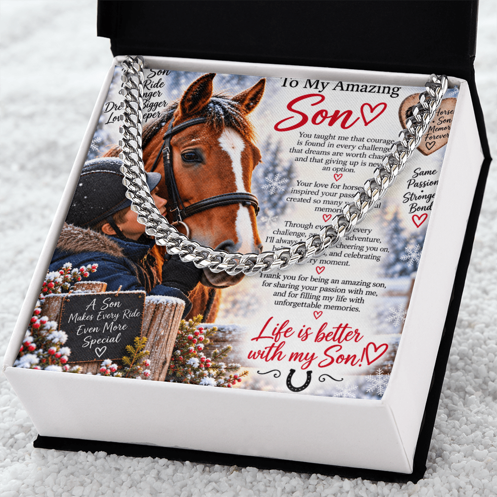 Horse Riding Son's Cuban Link Chain – Meaningful Equestrian Gift for Him