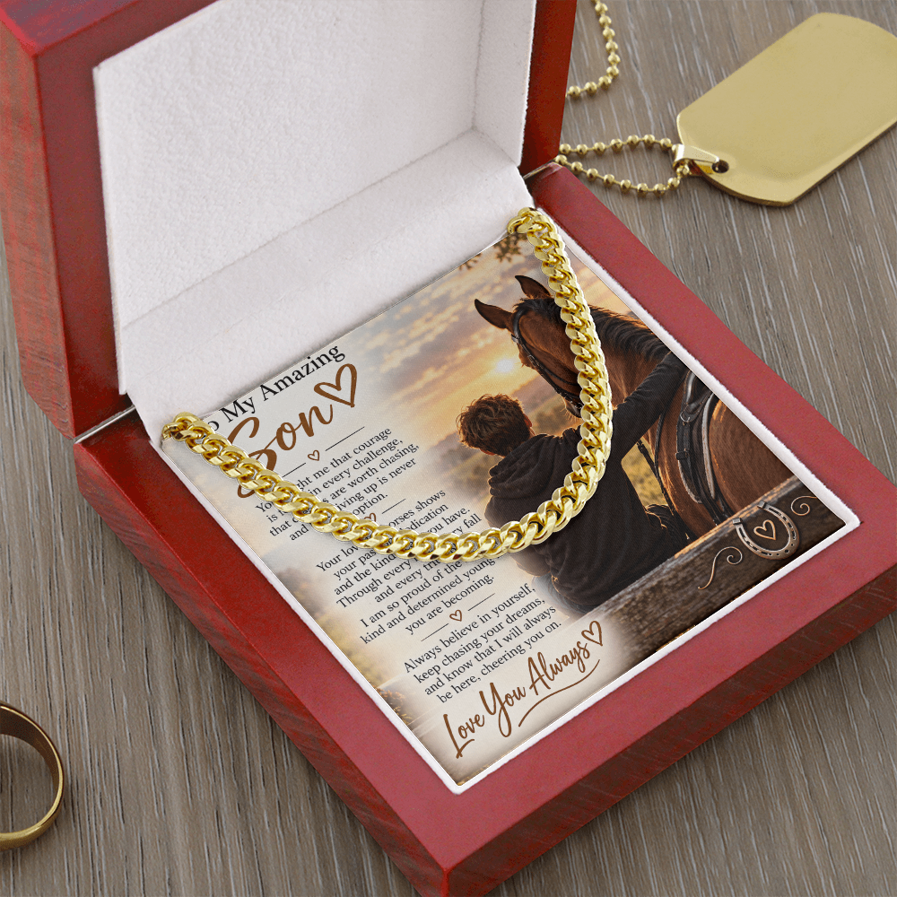 Horse Riding Son's Cuban Link Chain – Meaningful Equestrian Gift for Him