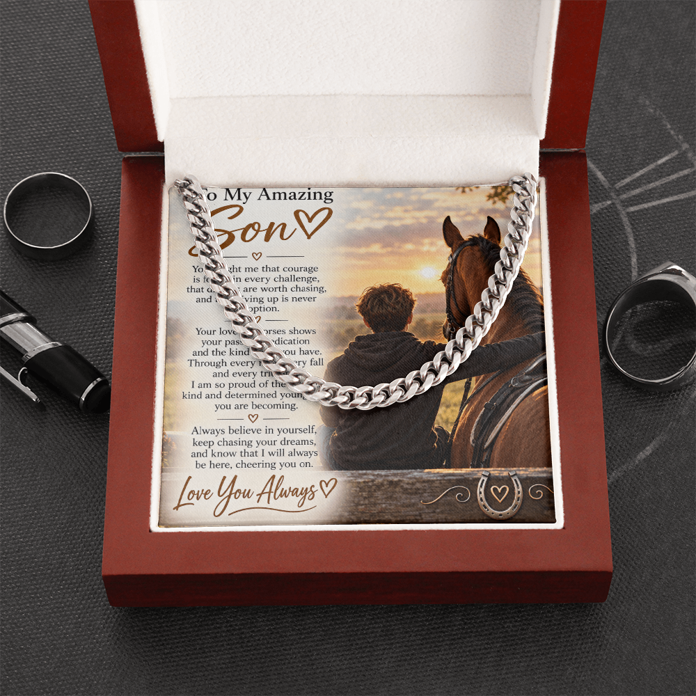 Horse Riding Son's Cuban Link Chain – Meaningful Equestrian Gift for Him